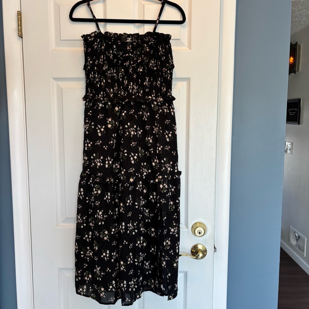 Whimsigoth Black Floral Tiered Ruffled Dress